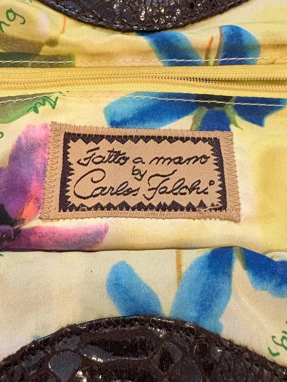 Carlos Falchi NWOT Oversized Embossed Snakeskin Tote Brown w/ Matching Zip Pouch